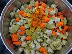 Cooked vegetables with turmeric powder