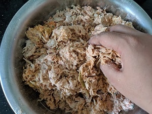 Kneading the dough for lauki thepla