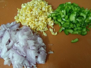 Onions, Corn and capsicum for Sattu Pancakes