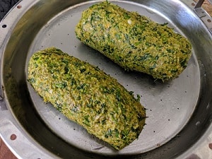 Steaming the kothimbir Vadi dough