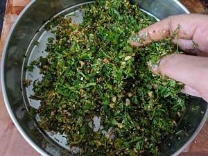 Mixing all the ingredients for the vadi