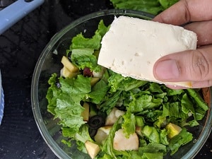 Block of Feta Cheese to be crumbled and added to the salad