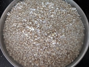 Soaked pearl barley and rice