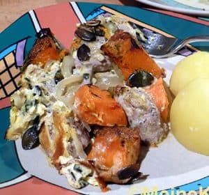 Auflauf mit Kürbis und Schweinefilet