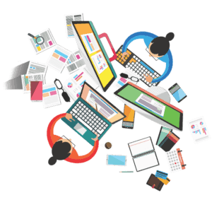 social-crm-game-group-work-computer-station-illu-banner