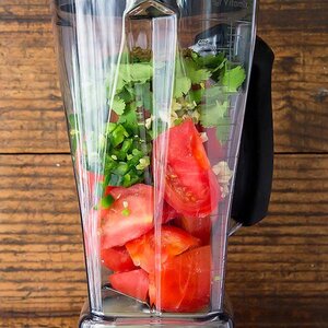Fresh Blender Salsa ingredients in Vitamix blender