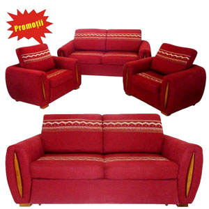 Set Canapea cu Fotolii Gloria Canapea Extensibila Stofa Caramizie Set 3-1-1 Pret Set Canapea cu Fotolii Gloria Canapea Extensibila Stofa Caramizie Set 3-1-1 Pret