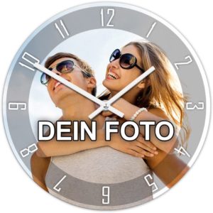 Uhr mit eigenem Foto bedruckt in runder Form und Zeigern