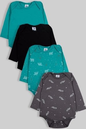 רביעיית בגדי גוף פלנל - דובים נוצות חלק (3-18 חודשים)