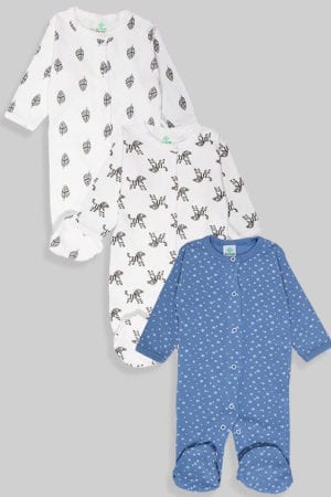 שלשיית אוברולים עם ריצרץ טריקו - כוכבים זברות עלים (3-12 חודשים)