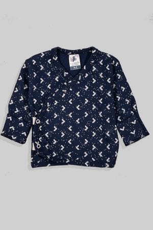 חולצת מעטפת עם כפפה פלנל - בסיס כחול משולשים (0-3 חודשים)