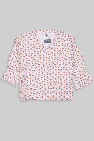 חולצת מעטפת עם כפפה פלנל - בסיס לבן נקודות (0-3 חודשים)