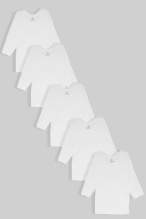 חמישיית חולצות פלנל שרוול ארוך לבן (עד 10 שנים)