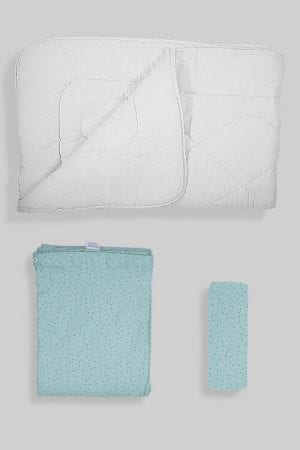 שמיכת פוך לתינוק +ציפה+סדין - בסיס ירוק נקודות