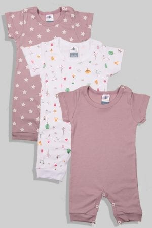 שלישיית אוברולים קצרים - כוכבים יער חלק - סגול (3-24 חודשים)