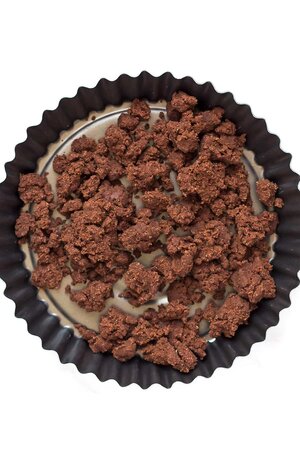 Pie crust mixture in pan
