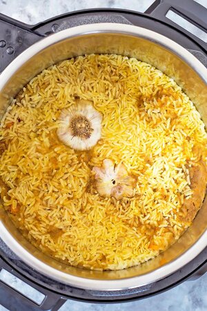 Cooked Instant Pot Beef Plov before stirring