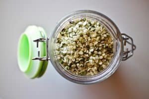 Jar of hemp seeds to make hemp milk