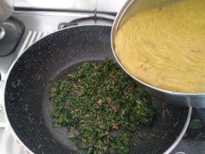Addition of dal with methi leaves