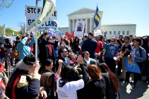 Opponents of same-sex marriages pray outside the Supreme Court on Tuesday. PHOTO: MLADEN ANTONOV/AGENCE FRANCE-PRESSE/GETTY IMAGES