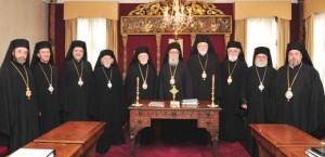 The Holy Eparchial Synod of the Greek Orthodox Archdiocese of America (L to R) Bishop Sevastianos of Zela, Metropolitan Gerasimos of San Francisco, Metropolitan Nicholas of Detroit, Metropolitan Isaiah of Denver, Metropolitan Iakovos of Chicago, Archbishop Demetrios of America , Metropolitan Methodios of Boston, Metropolitan Alexios of Atlanta, Metropolitan Savas of Pittsburgh and Metropolitan Evangelos of New Jersey.