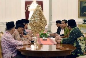 Presiden Jokowi menerima Rais Aam NU Ma'ruf Amin dan Pengurus Besar NU (31/3) di Istana Merdeka. (Foto: Humas/Jay)