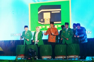 Presiden Jokowi saat menghadiri acara Partai Persatuan Pembangunan di Asrama Haji Asrama Haji Pondok Gede, Jakarta, Jumat (8/4). (Foto:BPMI/Kris)