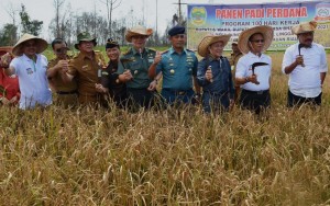 Gubernur Kepri Nurdin Basirun didampingi Bupati Lingga dan para pejabat Pemda setempat saat panen perdana, di Kab. Lingga, Kepri, Selasa (12/7) siang.