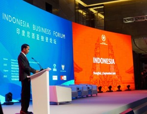 Presiden Jokowi menjadi pembicara kunci dalam Forum Bisnis di Shanghai, RRT, Sabtu (3/9) waktu setempat. (Foto: Humas/Dindha)