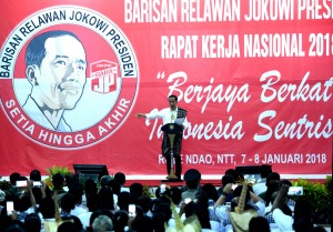 President Jokowi delivers his remarks at the National Coordination Meeting (Rakornas) Bara JP 2018, in Pulau Rote, East Nusa Tenggara, Monday (8/1) sore. (Photo by: Rahmat/Public Relations Division)