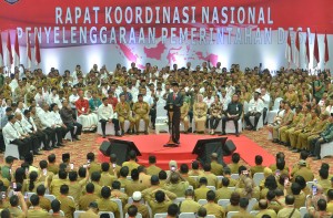 President Jokowi delivers his remarks during the National Coordination Meeting for Village Administration at Ecovention Ocean Ecopark, Jakarta, Wednesday (20/2). Photo by: Deny S/PR.