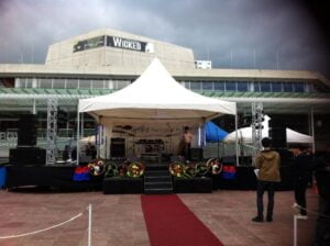 Covered Stage hire for outdoor events - our large 7.2 by 6m setup for Duruje Festival in Aotea Square.