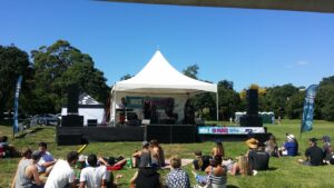 Our Large Covered Stage hire 7.2 by 6 with wings setup for music in parks 2016