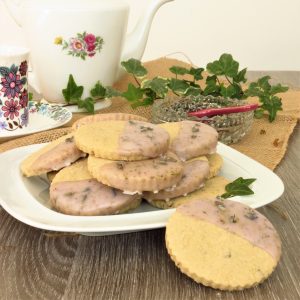 plate of gluten free English Lavender Shortbread biscuits