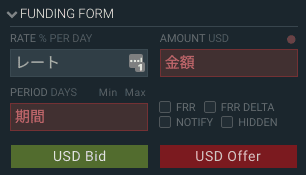 Bitfinex貸出フォーム