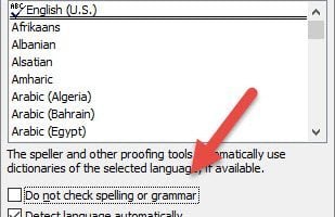 Do not spell check option in Language.