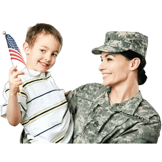 Military Mother with Son Holding Flag