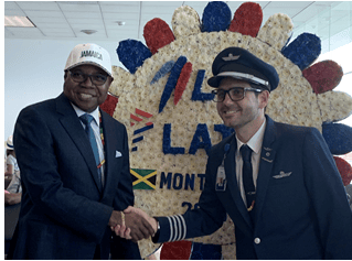 Jamaica Celebrates LATAM Airlines’ Inaugural Nonstop Flight Jamaica’s Minister of Tourism, Hon. Edmund Bartlett joins Captain Feldmuth Paino Hugo Erwin