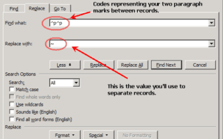 Word Find and Replace dialog