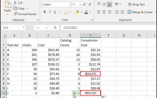 Spreadsheet show 2 examples of DIV 0 error
