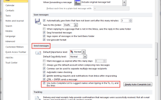 outlook autocomplete option
