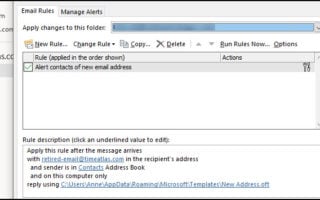 Outlook email rule and trigger conditions.