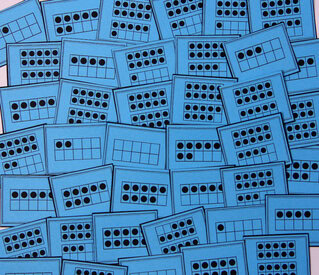 Photo of ten frames printed on blue cards, which can be used for a ten frames number game for kindergarten.