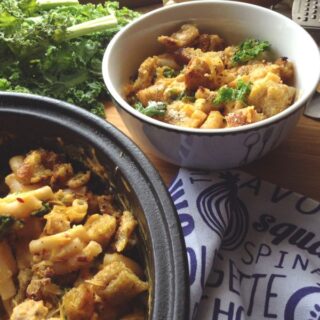 Spicy Butternut Mac and Cheese with Garlic Croutons