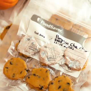 Foodsaver bag filled with cookie dough ready to freeze