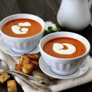 Roasted Red Pepper Soup with Smoked Paprika and Cilantro Cream