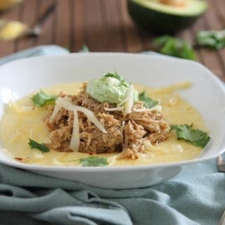 Slow Cooker Balsamic Pulled Pork with Polenta and Avocado Crema