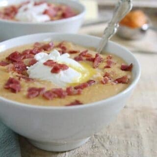 Pumpkin Bacon Grits with Poached Eggs
