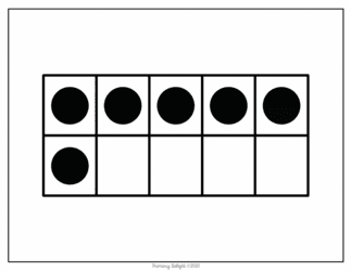 Image of a ten-frame with 5 dots on top and one on the bottom left.