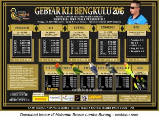 Brosur Lomba Burung Berkicau Gebyar KLI Bengkulu, 20 November 2016
